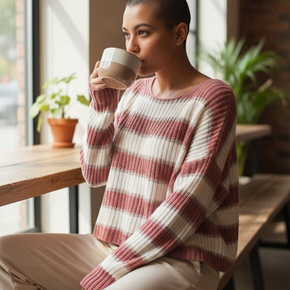 American Eagle Knit Sweater. Size M - Raspberry and Cream. Mid-length. - Picture 2 of 8